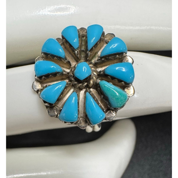Women's Unbranded flower Ring Size 8 Blue turquoise multi stone sterllng Silver - Picture 5 of 8